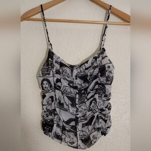 Zara Monochrome Graphic Comic Mesh Top